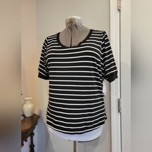 NWT XXL 89th + Madison Blk/Wht Striped Casual Top